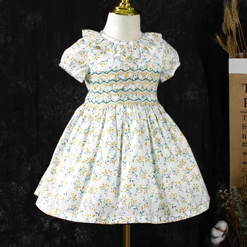 2023 verão meninas novas vintage impressão de manga curta de algodão vestidos de crianças artesanal florido princesa vestido floral 1-6Y