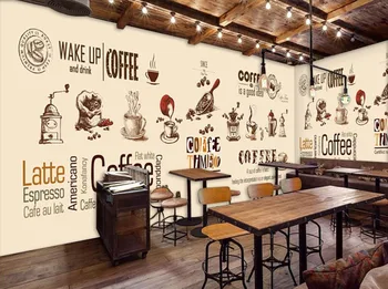 Personalizado retro papel de parede, Café elementos,3D estereoscópico murais para o café-restaurante do hotel fundo de parede papel de parede do PVC