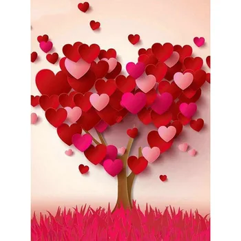 Diamond Mosaico de desenhos animados 5D Pintura Coração Árvore de Diamante Bordados Praça Imagem de Strass Amor Árvore o Dia dos Namorados Presente