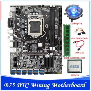 B75 ETH de Mineração placa-Mãe 12 PCIE USB LGA1155 G630 CPU+Ventilador de Refrigeração+DDR3 4GB 1333Mhz memória RAM B75 BTC Mineiro placa-Mãe