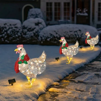 Espírito de natal quintal decoração, acrílico escultura de frango, chapéu de Natal de frango, cachecol brilho de frango, jardim gramado, varanda