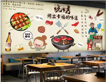 personalizado mural de fotos de papel de parede 3d cozinha Chinesa pintada à mão churrasqueira loja de decoração de sala de estar papel de Parede para parede na rola