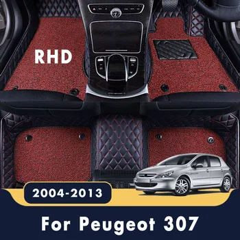 RHD Para Peugeot 307 2013 2012 2011 2010 2009 2008 2007 2006 2005 2004 Luxo de Camada Dupla, Laço de Fio de Carro Tapetes Tapetes