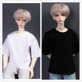 BJD boneca roupas para 1/3 1/4 tio tamanho bjd moda preto e branco T de algodão de manga curta, com gola solta boneca acessórios (duas cores)