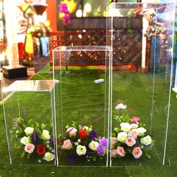 Stand de flores Corredor de Cristal Quadrado Claro Coluna de Decoração de Casamento Flor do Quadro de Estrada de Decoração de festa Coluna