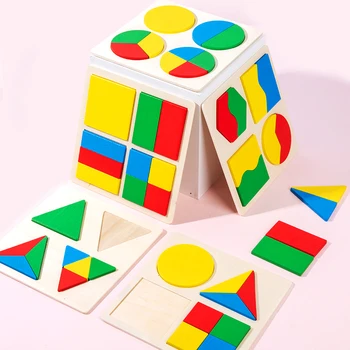 5set Formas Geométricas Bissetriz de quebra-Cabeças de Madeira Brinquedos de ensino doméstico Suprimentos de ensino Aprendizagem de Crianças de ensino Precoce da Aids Jigsaw