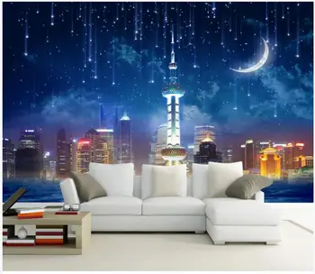 personalizado com foto 3d papel de parede HD city noite de céu estrelado de fundo de sala de estar decoração home 3d murais de parede papel de parede para parede 3 d
