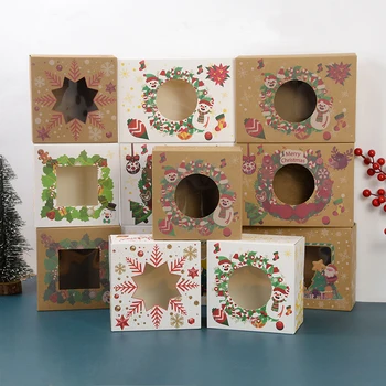 3Pcs Doces de Natal Caixa com Janela de Cookies para Presente Packging Caixas de Feliz Natal Festa de Ano Novo, Favorece a Decoração Navidad 2023