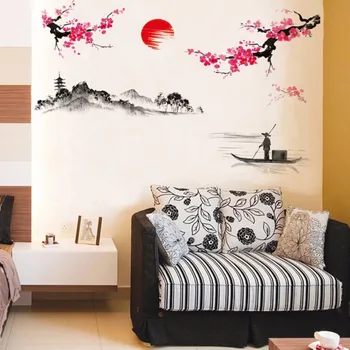 1 x Estilo Chinês Adesivos de Parede Floral em Vinil Casa Sala de Arte Removível de Decoração Mural de DIY