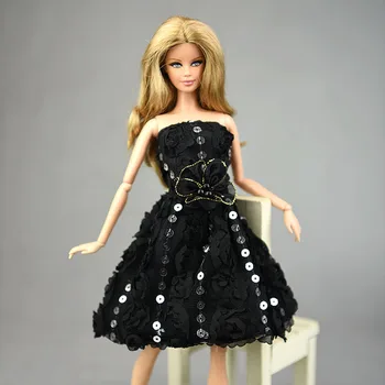 Boneca de Vestido de Renda Para Bonecas Barbie Rosa Flor Preta Pequena Vestido de Noite, Vestido de Roupas Para 1/6 BJD Boneca de Presente de Boneca Acessórios