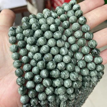 6mm 8mm Natural Genuíno Seraphinite Grânulos de Pedra Redonda Solto Verde Seraphinite Pedra de Gema de Esferas Vertente De 15