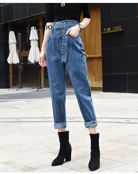 Cintura Alta Jeans Mulheres Streetwear Curativo Jeans Femme Lápis, Calças Jeans Skinny Mulher 2020