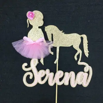 personalizar o nome de número de Bailarina Cavalo Parte Central escolher festa de aniversário de princesa bolo toppers do chuveiro de bebê toppers