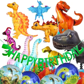Dinossauro Festa De Balões Feliz Aniversário Banner Safari Na Selva De Aniversário, Decoração De Crianças Menino Do Chuveiro De Bebê Dino Festa Temática Favor