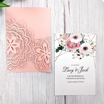 100x de Corte a Laser Convite de Casamento, Cartões de Oco com Flores em Branco Convida para a Festa de Casamento do chuveiro Nupcial