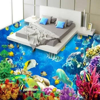 beibehang papel de parede personalizado Deslumbrar o mar chão do mundo de PVC tema quarto de hotel casa de banho pavimento de papel de parede mural