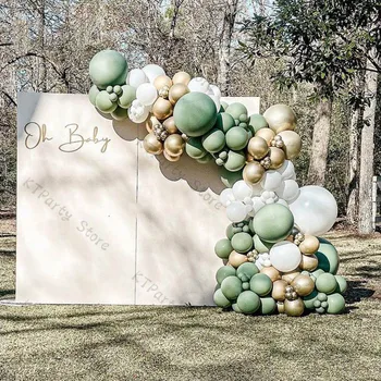 156pcs Empoeirado Balão Verde Garland chá de Bebê Festa Cromo Ouro Fosco Branco Balão de DIY, Decoração de Casamento Arco Decoração de Aniversário