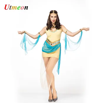 UTMEON-Mulheres Árabes da Rainha Do Egito Cleópatra Traje de Fantasia Vestido de Roupas de Halloween Egípcio Traje de Roupa da Etnia
