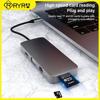 RYRA 10 Em 1 USB3.0 Hub VGA RJ45 Expansão Dock SD/TF Leitor de Cartão de 3,5 MM AUX Compatível 4K 30HZ HUB PC Laptop Adaptador Divisor