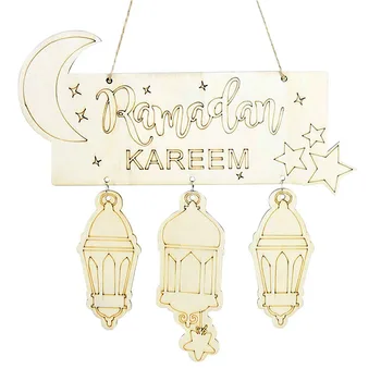 Eid Mubarak Ramadã Decoração de Madeira Pingente Ramadã Kareen Artesanato de Madeira Para a Casa da Porta de Suspensão Decoração DIY Partido Islâmico Coroa de Suprimentos