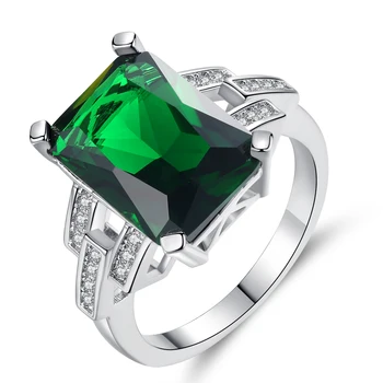 2021 Moda Grande, Verde, Anel de Pedra Para as Mulheres, Presente de Casamento de Luxo, Jóias de Prata Cor Cúbico Zirconia Anel de mulheres de jóias